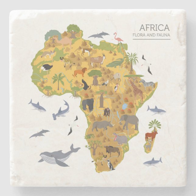 Map of Africa | Flora & Fauna Stone Coaster (Front)