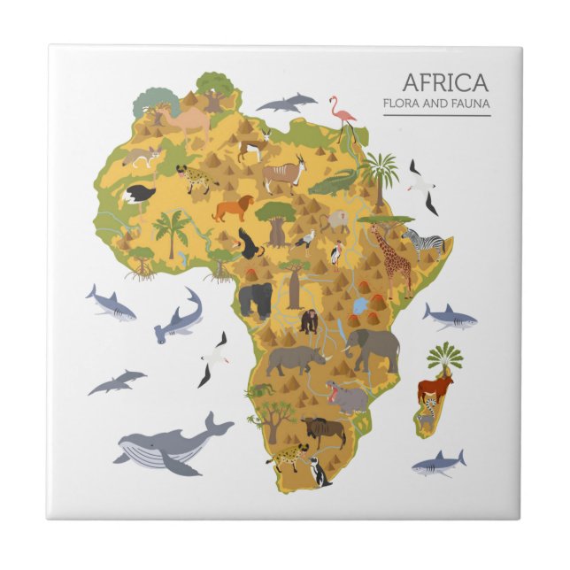 Map of Africa | Flora & Fauna Tile (Front)