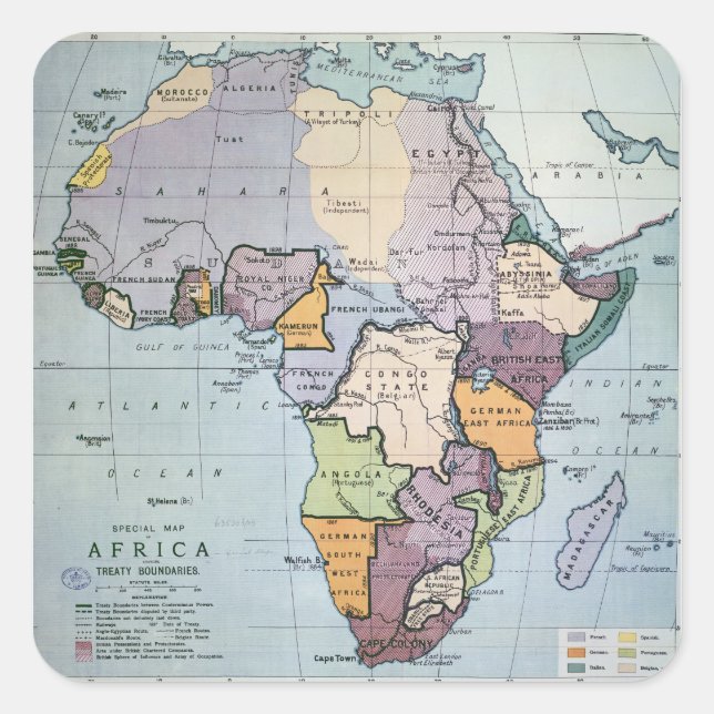 Map of Africa showing Treaty Boundaries, 1891 Square Sticker (Front)