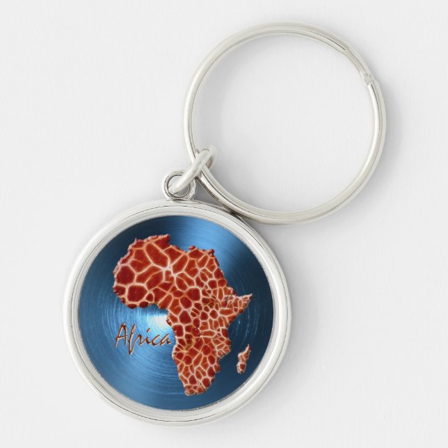 Map of AFRICA Steel-Blue Giraffe Spot Series Key Ring (Front)