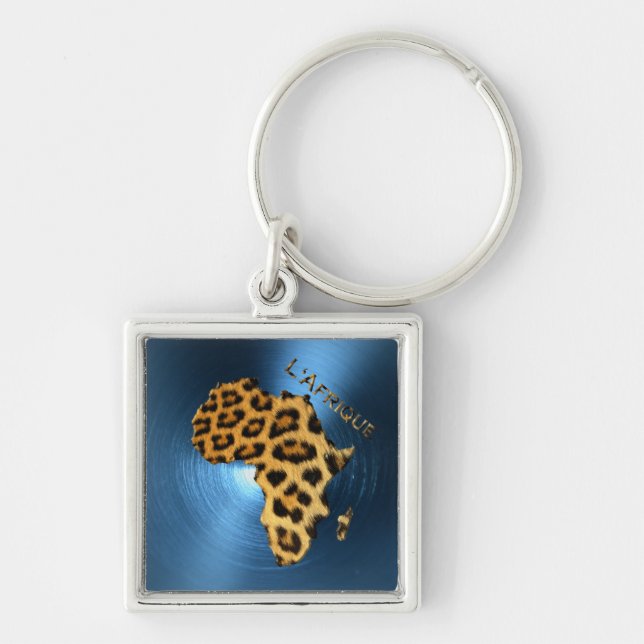Map of AFRICA Steel-Blue Leopard Fur Series Key Ring (Front)