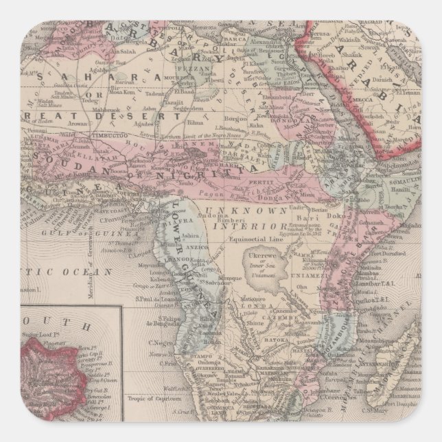 Map of Africa with St Helena Square Sticker (Front)