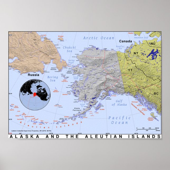 Map of Alaska and the Aleutians Poster (Front)