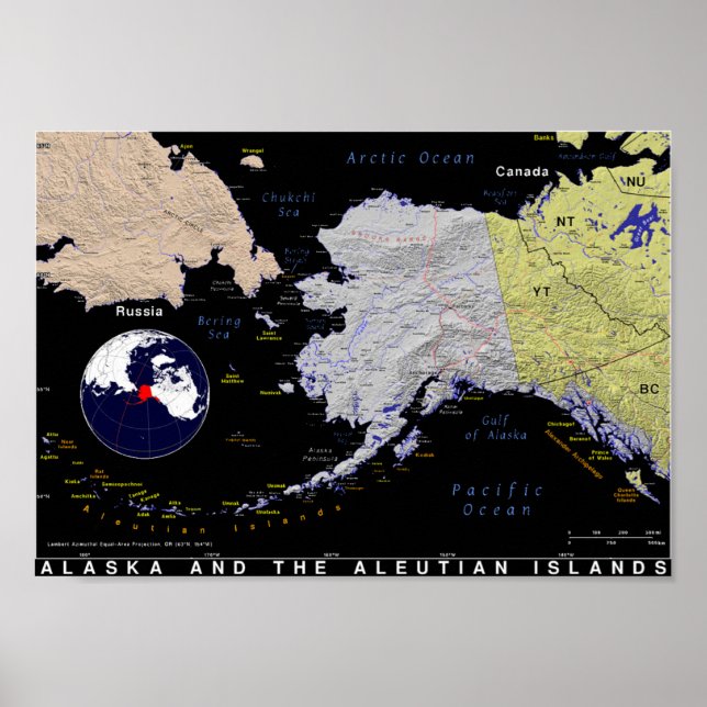 Map of Alaska and the Aleutians Poster (Front)