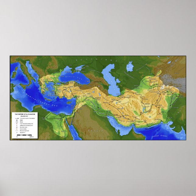Map of Alexander the Great Empire 334-328 B.C. Poster (Front)