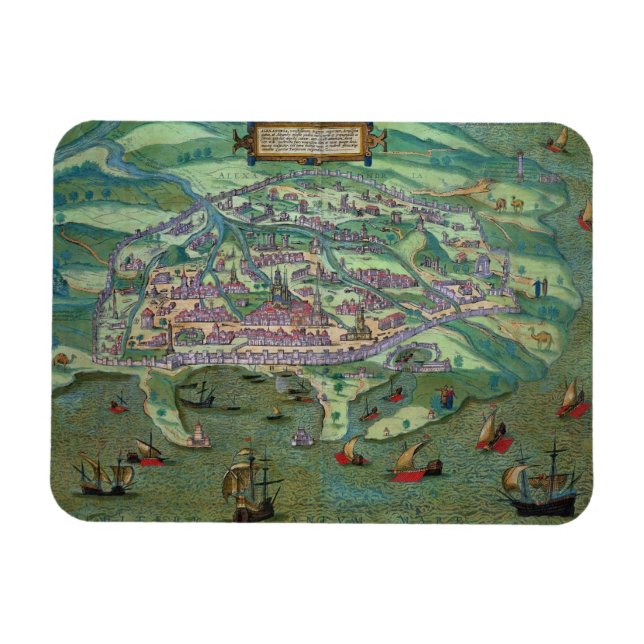 Map of Alexandria, from 'Civitates Orbis Terrarum' Magnet (Horizontal)
