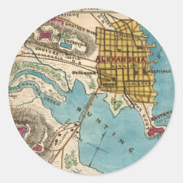Map of Alexandria VA and Neighbour Cities Classic Round Sticker (Front)