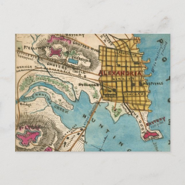 Map of Alexandria VA and Neighbour Cities Postcard (Front)