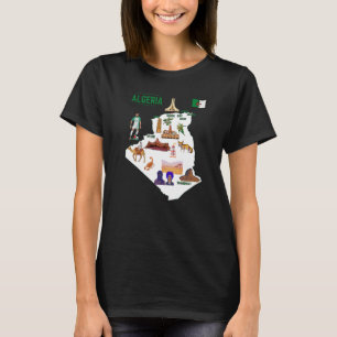 Map Of Algeria Landmarks Major Cities Flag T-Shirt