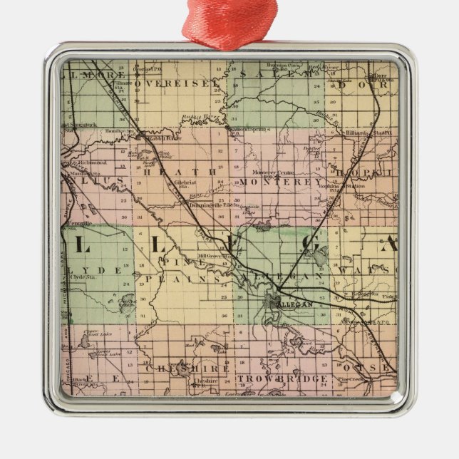 Map of Allegan County, Michigan Metal Tree Decoration (Front)