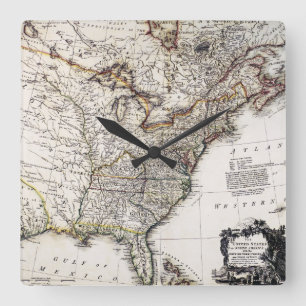 MAP OF AMERICA, 1809 SQUARE WALL CLOCK