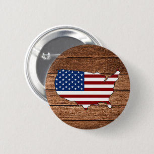 Map of America Flag of America Wooden Art 6 Cm Round Badge