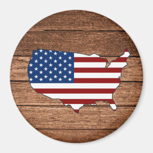 Map of America Flag of America Wooden Art Magnet