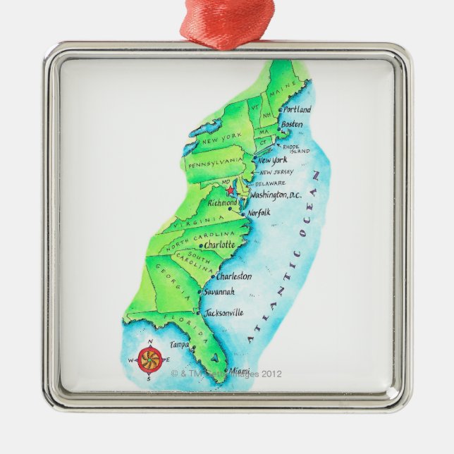 Map of American East Coast Metal Tree Decoration (Front)