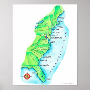 Map of American East Coast Poster