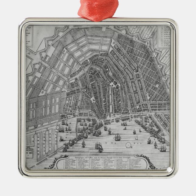 Map of Amsterdam, 1662 Metal Tree Decoration (Front)