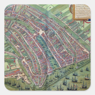 Map of Amsterdam, from 'Civitates Orbis Terrarum' Square Sticker