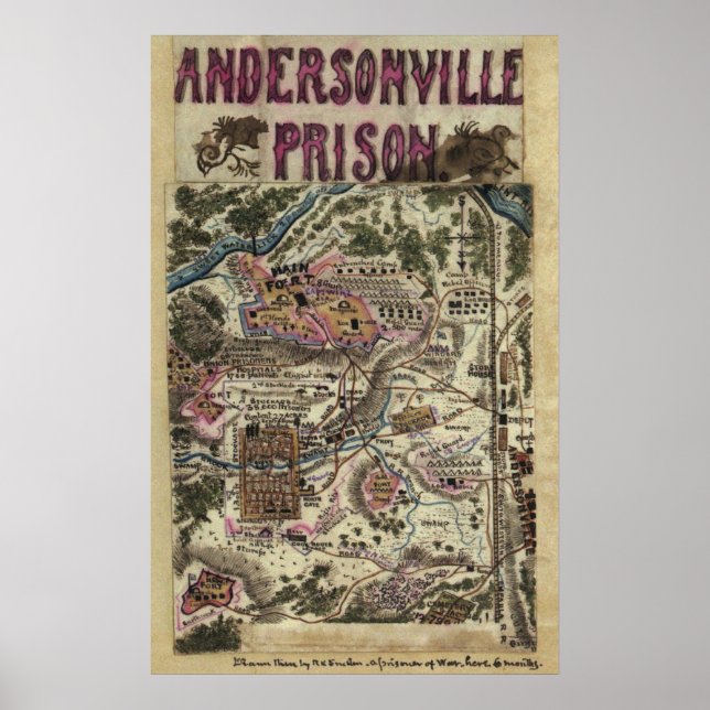 Map of Andersonville Prison Civil War Poster (Front)