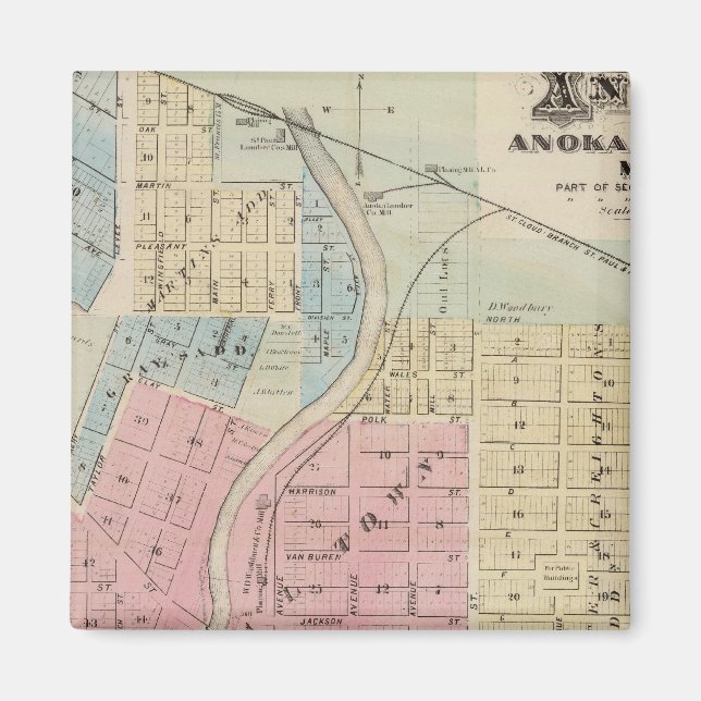 Map of Anoka, Anoka County, Minnesota Magnet (Front)