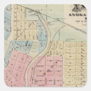 Map of Anoka, Anoka County, Minnesota Square Sticker