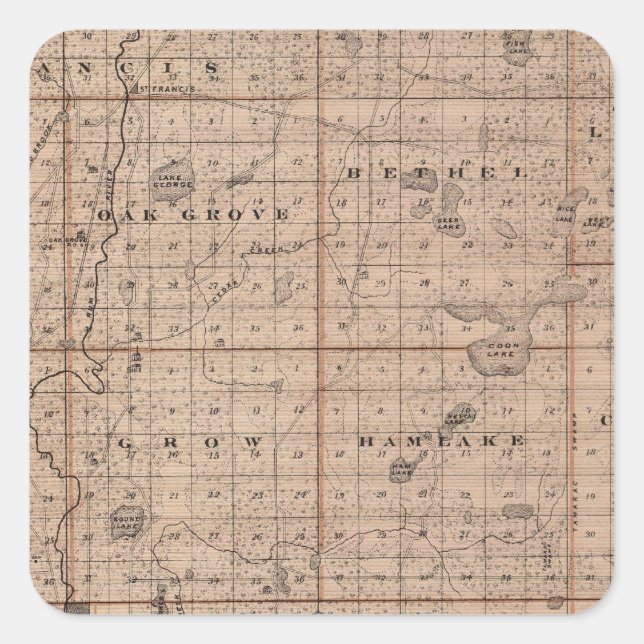 Map of Anoka County, Minnesota Square Sticker (Front)