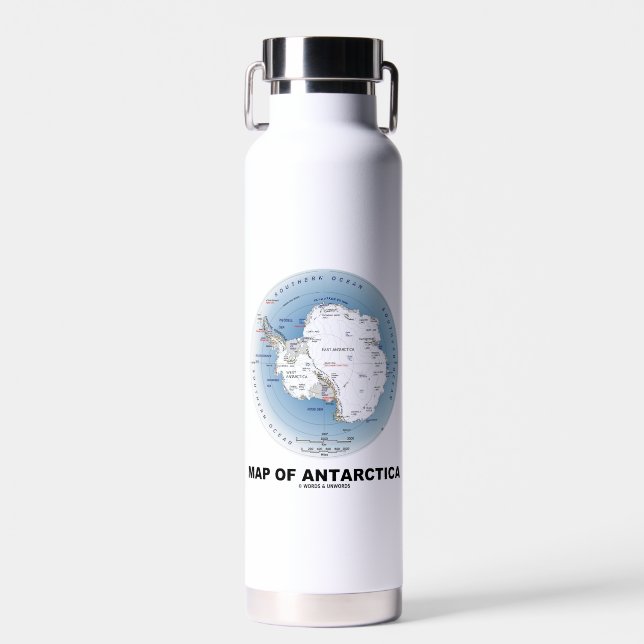 Map Of Antarctica Geography Water Bottle (Front)