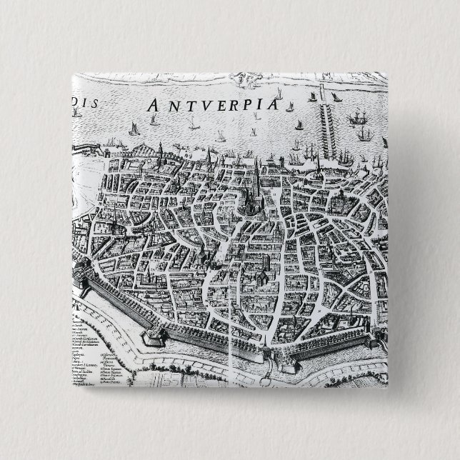 Map of Antwerp 15 Cm Square Badge (Front)