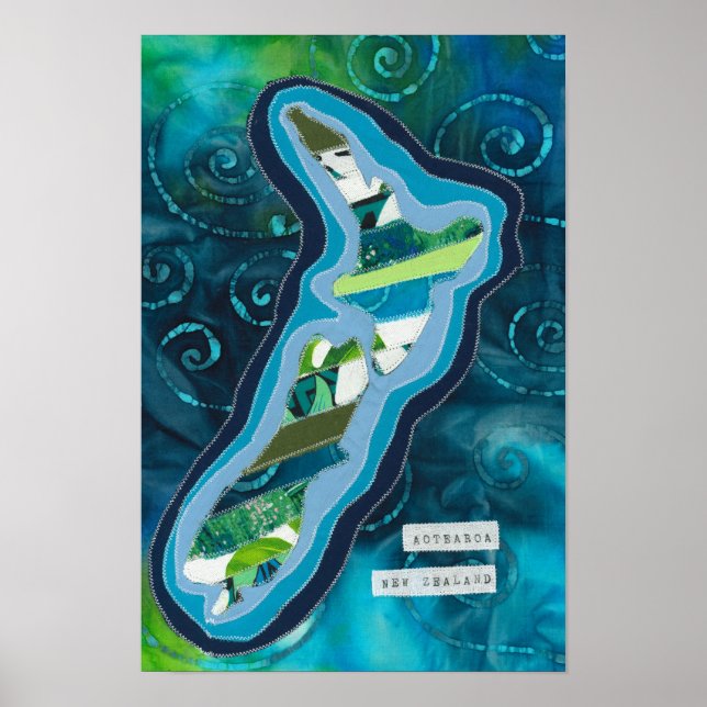 Map of Aotearoa New Zealand textile art Poster (Front)