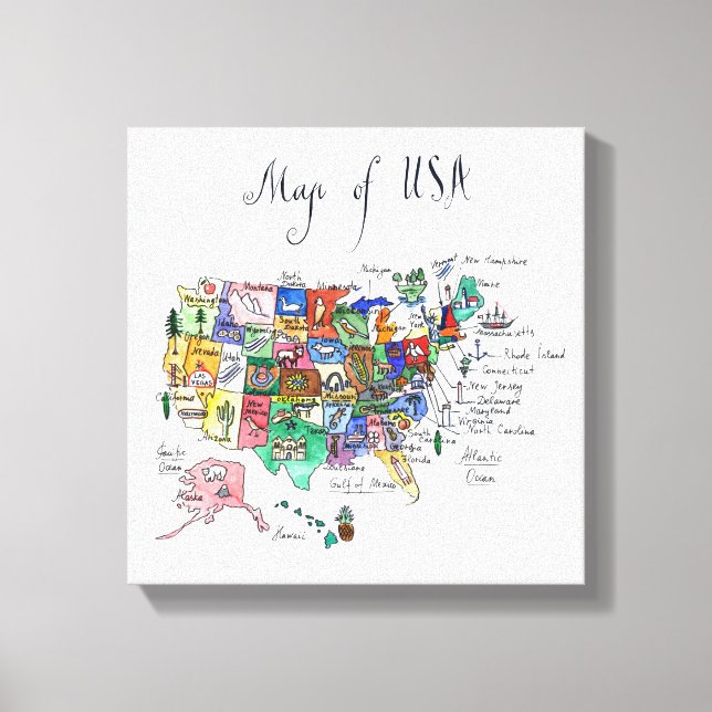 Map of Attractions of United States of America Canvas Print (Front)