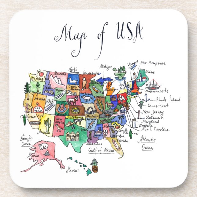 Map of Attractions of United States of America Coaster (Front)