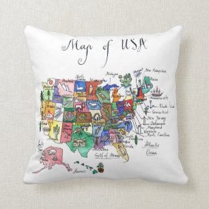 Map of Attractions of United States of America Cushion