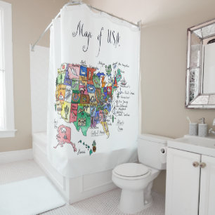 Map of Attractions of United States of America Shower Curtain
