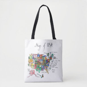 Map of Attractions of United States of America Tote Bag