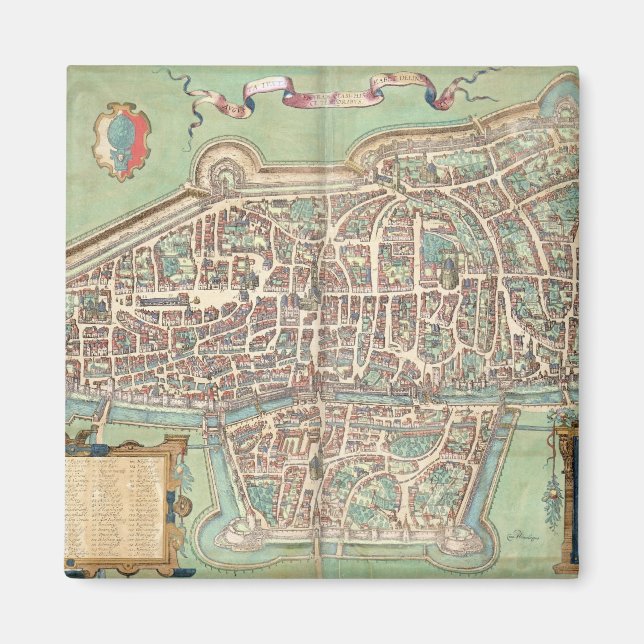 Map of Augsburg, from 'Civitates Orbis Terrarum' b Magnet (Front)