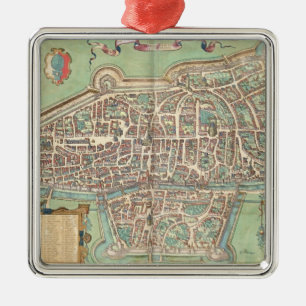 Map of Augsburg, from 'Civitates Orbis Terrarum' b Metal Tree Decoration