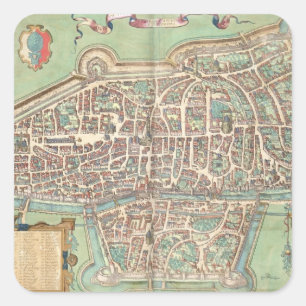 Map of Augsburg, from 'Civitates Orbis Terrarum' b Square Sticker