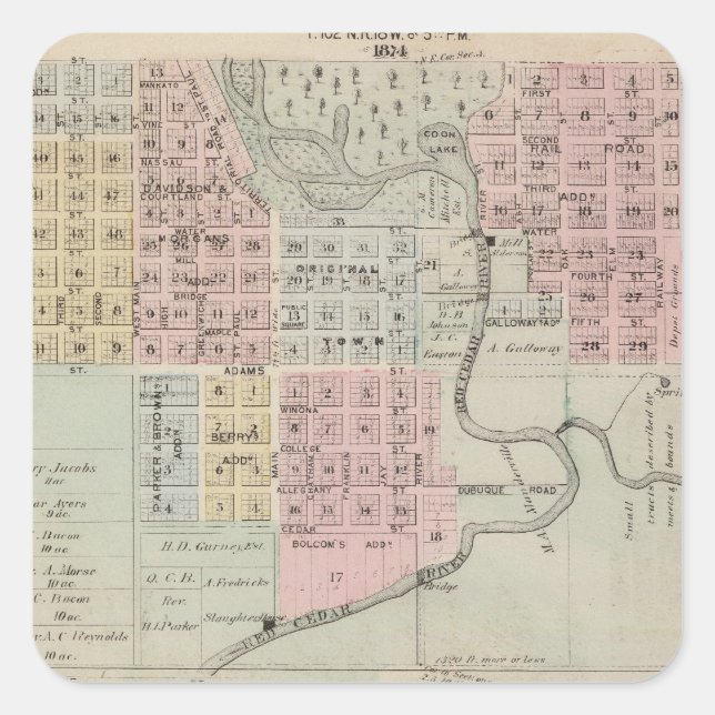 Map of Austin, Mower County, Minnesota Square Sticker (Front)