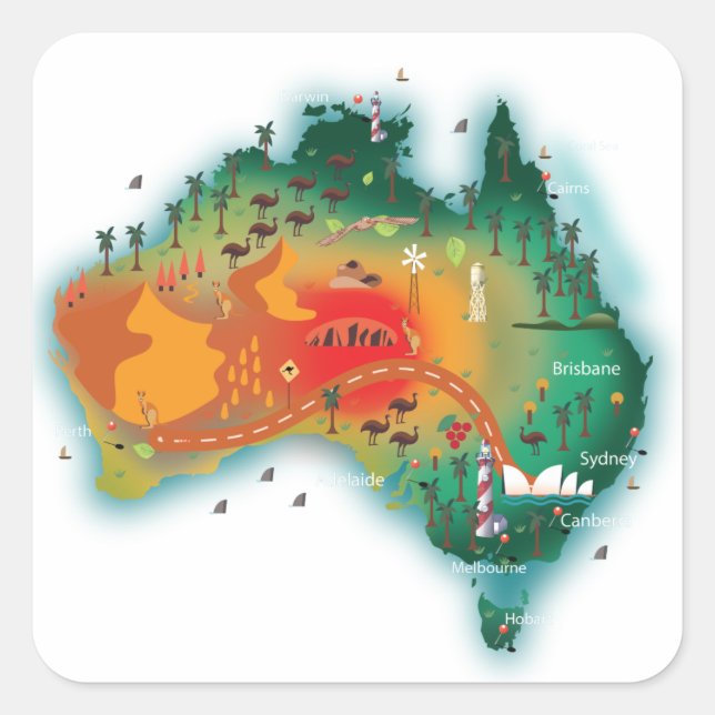 Map Of Australia Square Sticker (Front)