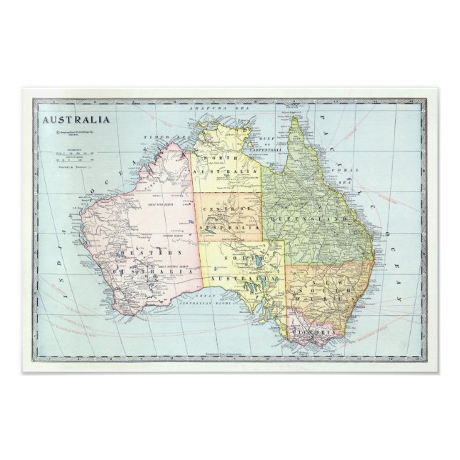 Map of Australia with Cities & Roads 1932 - Photo Print (Front)