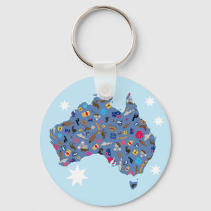 Map of Australia with cultural items Key Ring