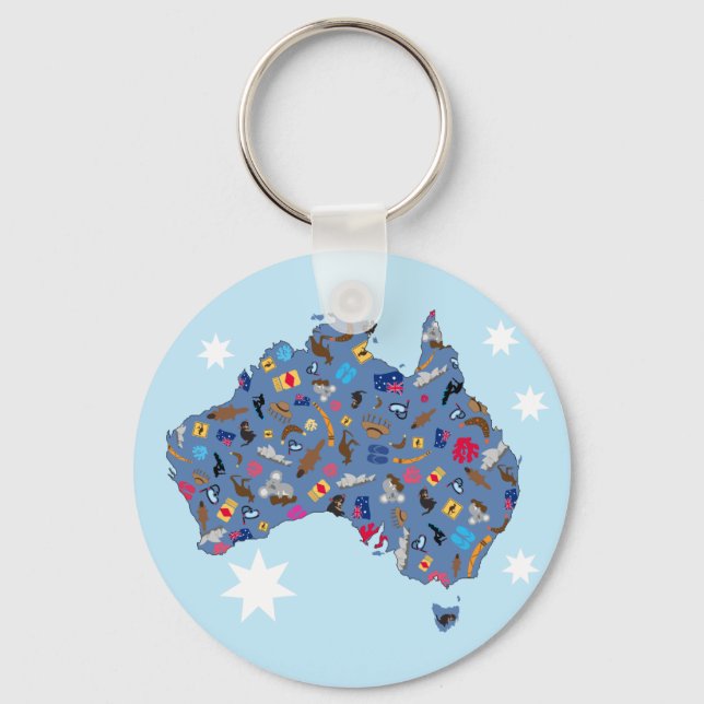 Map of Australia with cultural items Key Ring (Front)