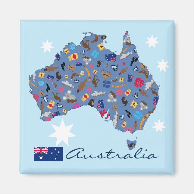 Map of Australia with cultural items Magnet (Front)