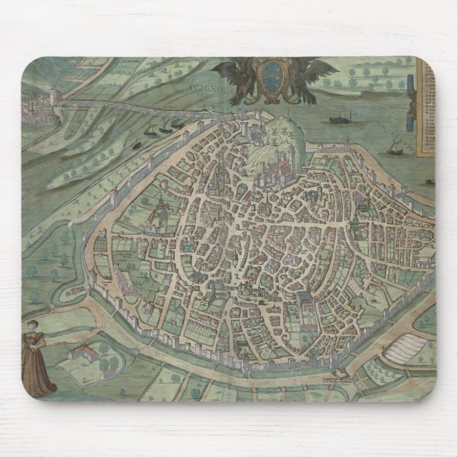 Map of Avignon, from 'Civitates Orbis Terrarum' by Mouse Mat (Front)