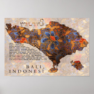 Map Of Bali Traditional Batik Poster