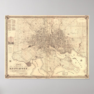 Map of Baltimore 1851 Poster
