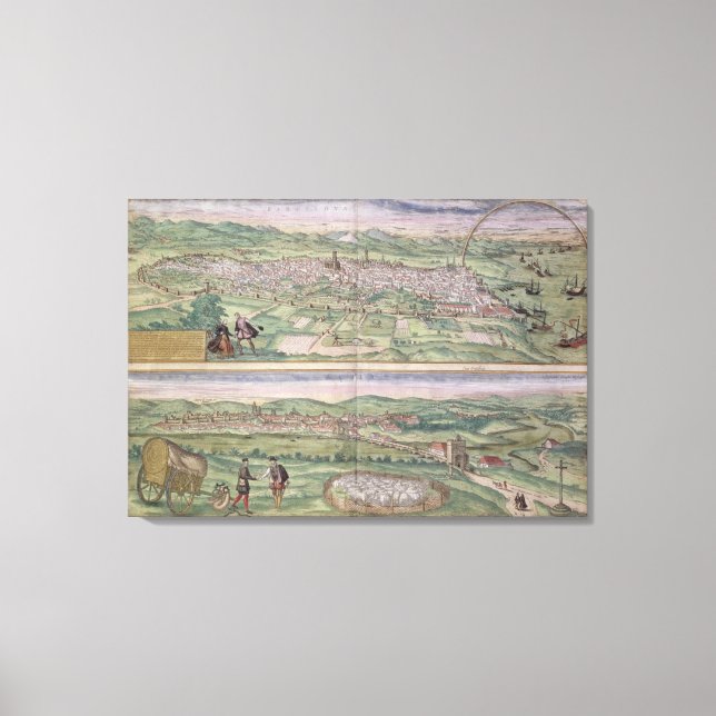 Map of Barcelona, from 'Civitates Orbis Terrarum' Canvas Print (Front)