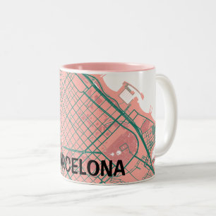 Map of Barcelona - Rosa-verde minimalist Two-Tone Coffee Mug