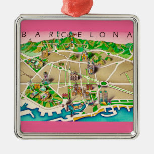  Map of Barcelona Spain Metal Tree Decoration