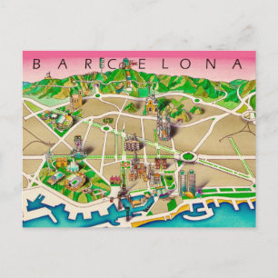  Map of Barcelona Spain Postcard