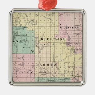Map of Barron County, State of Wisconsin Metal Tree Decoration